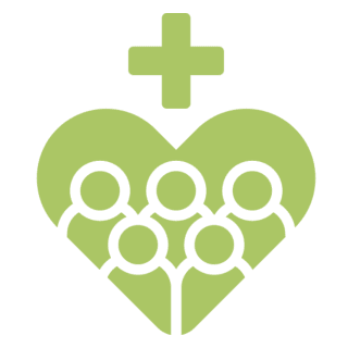 Healthcare community icon with heart and cross